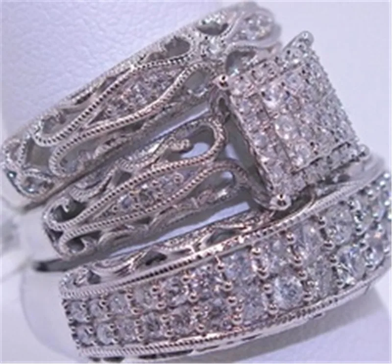 Винтажные Свадебные кольца с кубическим цирконием для женщин золотистого и серебристого цвета, 3 шт. набор колец, роскошные брендовые ювелирные изделия