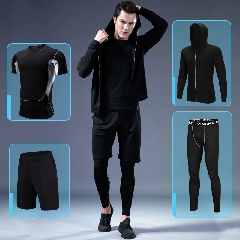 

Men's Sport Clothing Autumn Fitness Suit Tracksuits Man 4pcs Long-sleeved Yoga Sets Outdoor Shirt Jacket+shorts +long Trousers