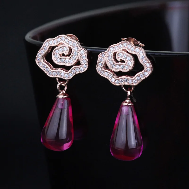

CMAJOR Handmade 925 Sterling Silver Paved Cloud Garnet Teardrop Dangle Earrings Vintage Original Fine Jewelry Wholesale