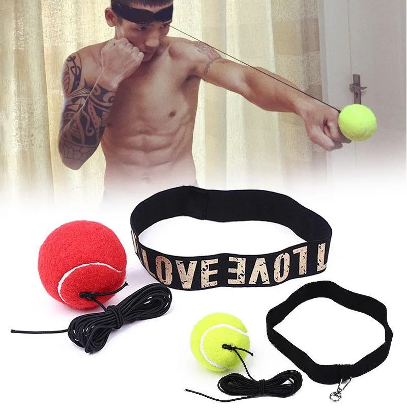 

New Fight Exercise Tennis Ball Boxing fitness Training balls With Head band Yellow/Red