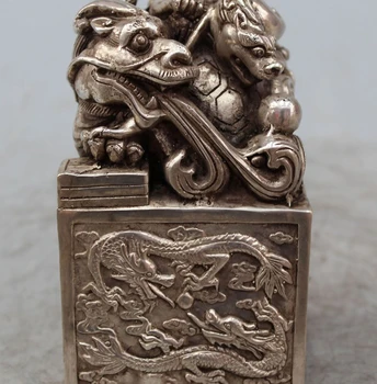 

Chinese China Dynasty King Emperor Silver Dragon Beast Statue Seal stamper Stamp