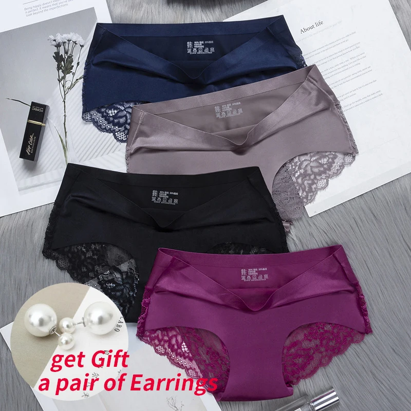 

BZEL 3 Pieces/lot Women Sexy Panties Breathable Transparent Underwear Lace Panties Women's Silky Briefs Seamless Panties 5Colors
