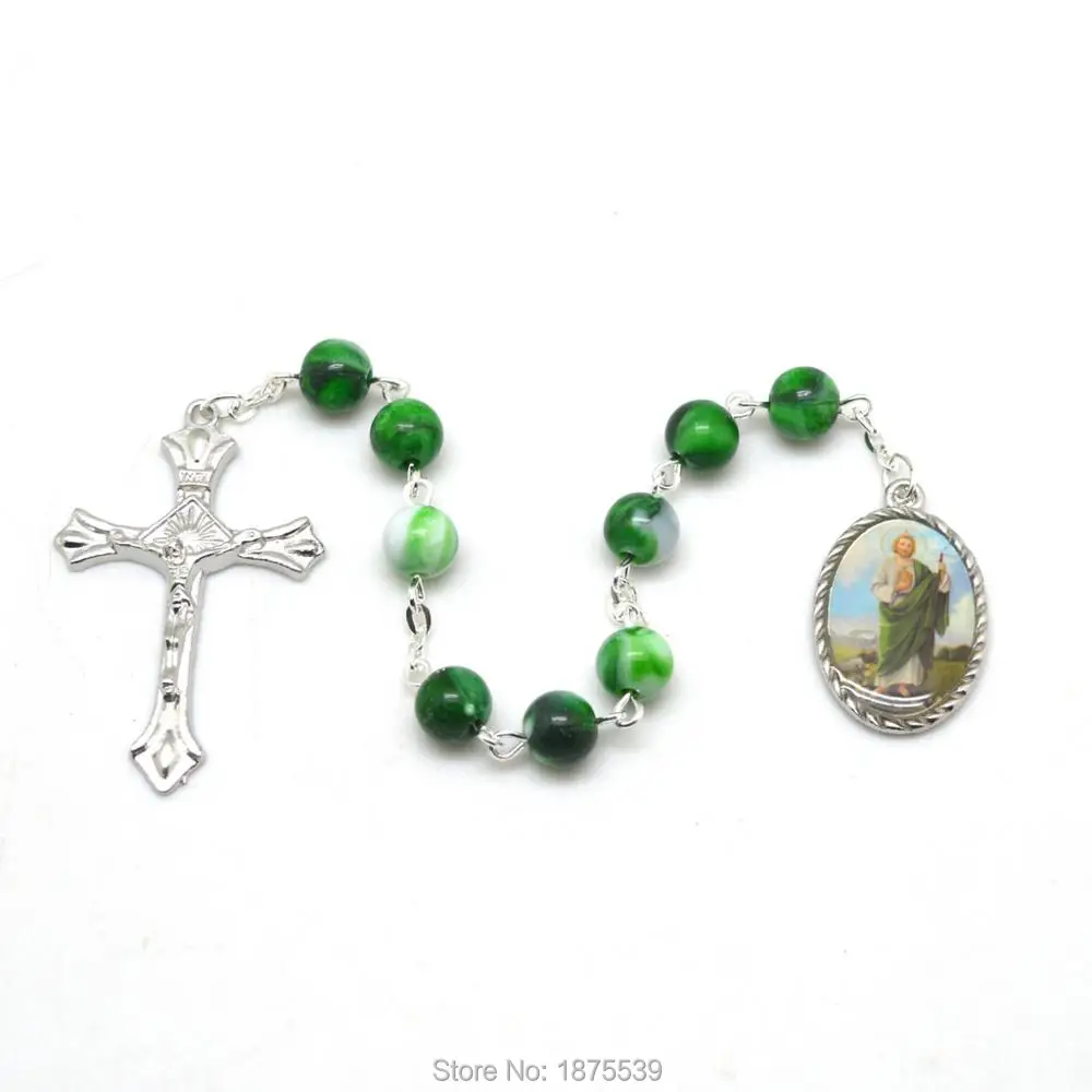 Зеленые Круглые акриловые бусины St Jude четки Chaplet