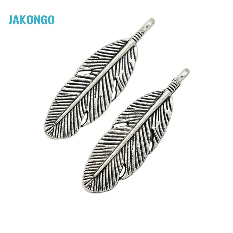 

Antique Silver Plated Zinc Alloy Feather Leaf Charms Pendants for Jewelry Making Bracelet DIY Handmade Craft 30x9mm 15pcs/lot