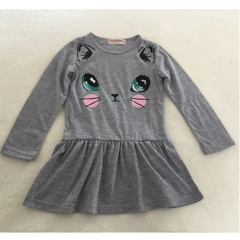Платья для девочек 2 3 4 5 6 7 8 лет детское платье с длинными рукавами серая верхняя одежда для маленьких девочек с изображением кота блузы толстовки топы для девочек
