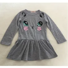 Платья для девочек 2 3 4 5 6 7 8 лет детское платье с длинными рукавами серая верхняя одежда для маленьких девочек с изображением кота блузы толстовки топы для девочек