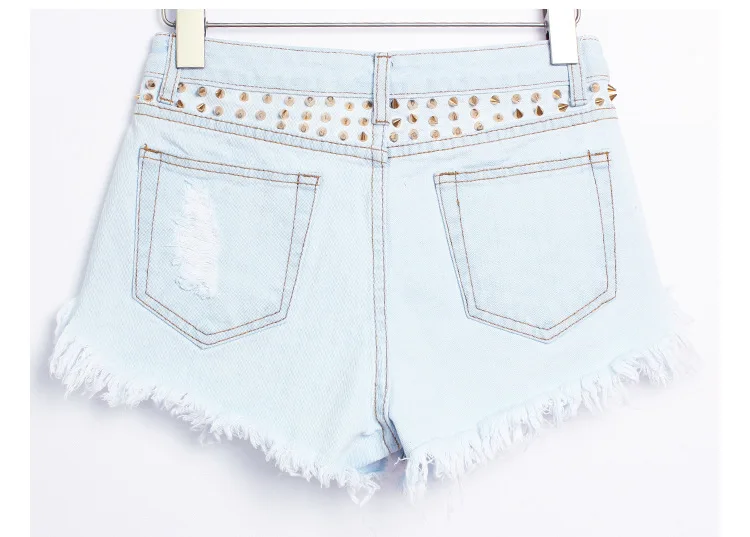 2017 European station Europe and the United States new rivets rivets irregular cat to be side cowboy high waist pants shorts hot pants (13)