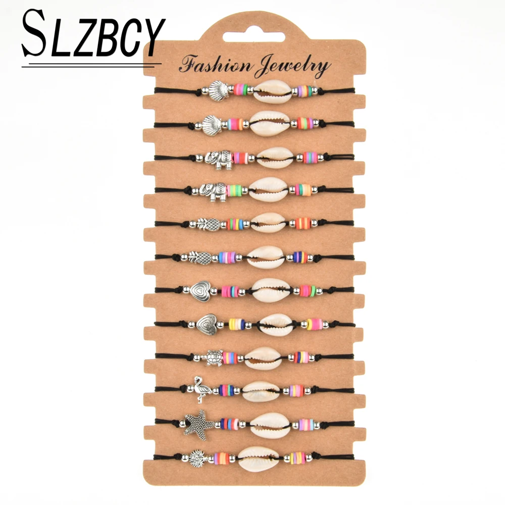 

Bohemia 12 pcs/lot Shell Heart Charm Bracelets Set For Women Pineapple Turtle Elephant Adjustable Bracelet Yoga Anklet Jewelry