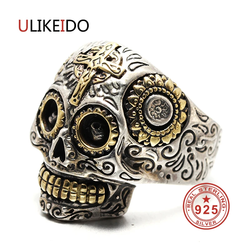 

100% Real 925 Sterling Silver Vintage Skeleton Rings For Women Men Lovers Punk Fashion Cool Jewelry Skull Ring R277