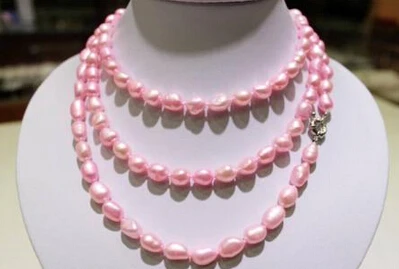 

huij 004851 long freshwater pearl necklace pink Baroque 9x11mm