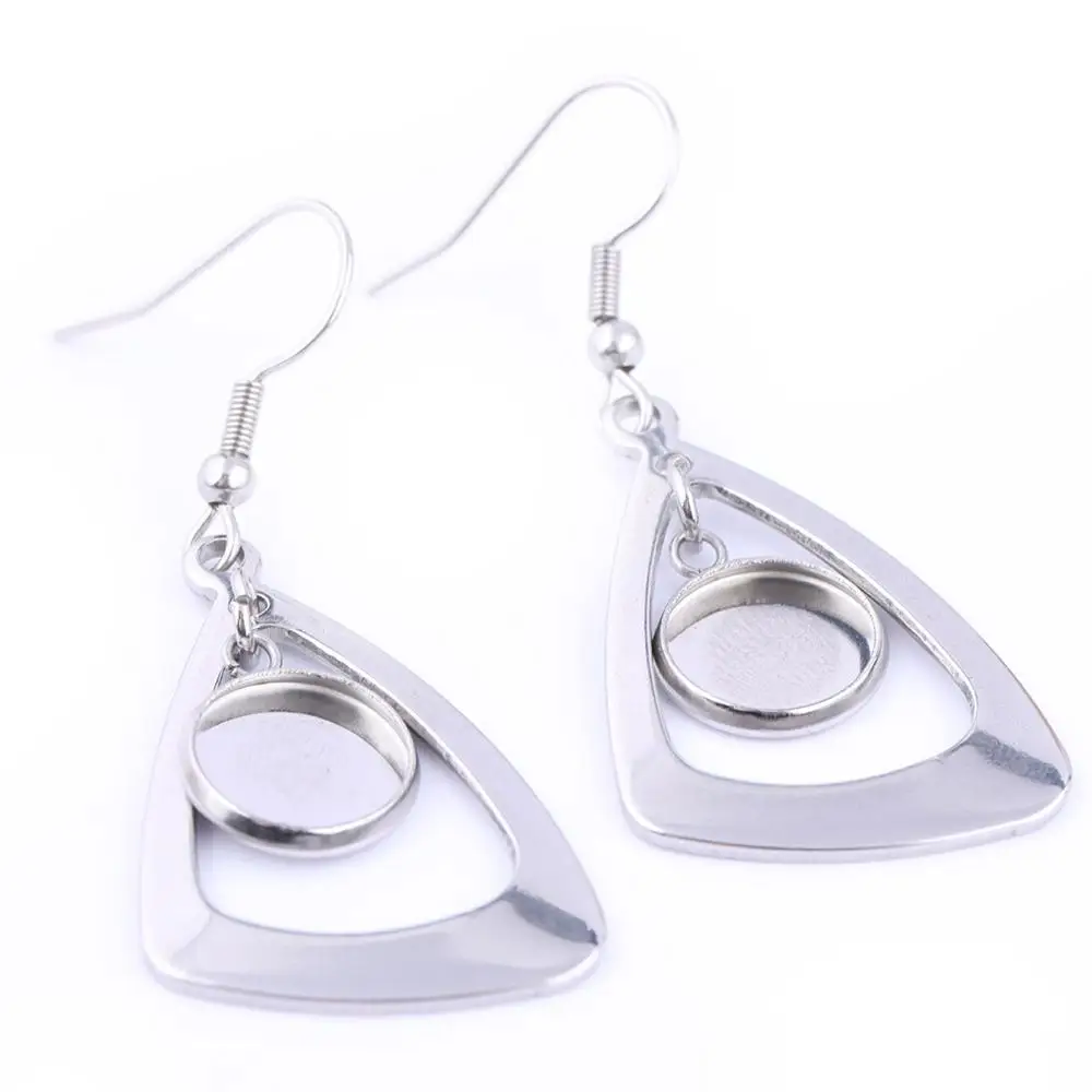 

10pcs 8mm 10mm Cabochon Earring Base with triangle frame Stainless Steel blank bezel trays diy hooks materials for making