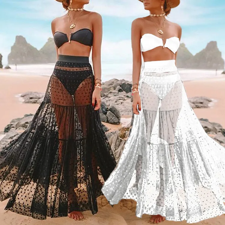 

2019 Spring Fashion Womens Lace Women Summer Sexy Solid High Waist Bohemian Short Skirt Beach Skirt Long Tutu Skirts Z044