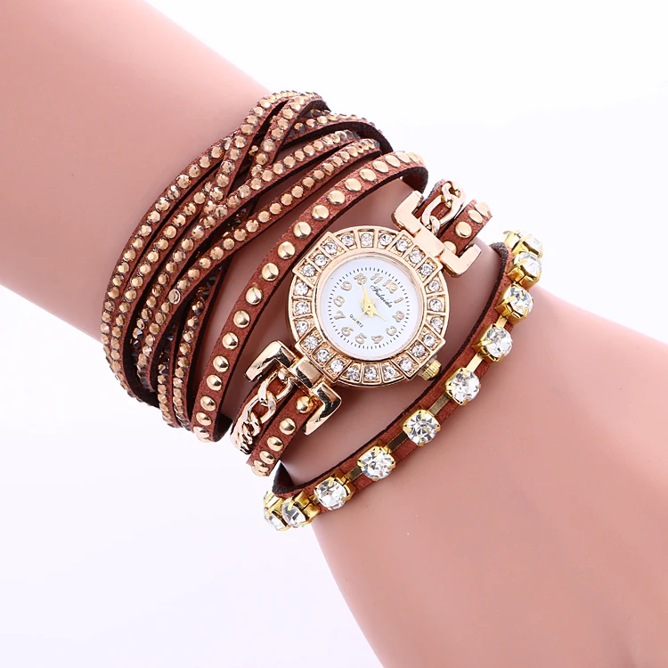 Fashion Women's Bracelet Watches Feather Weave Wrap Around Crystal Synthetic Chain Luxury Watch