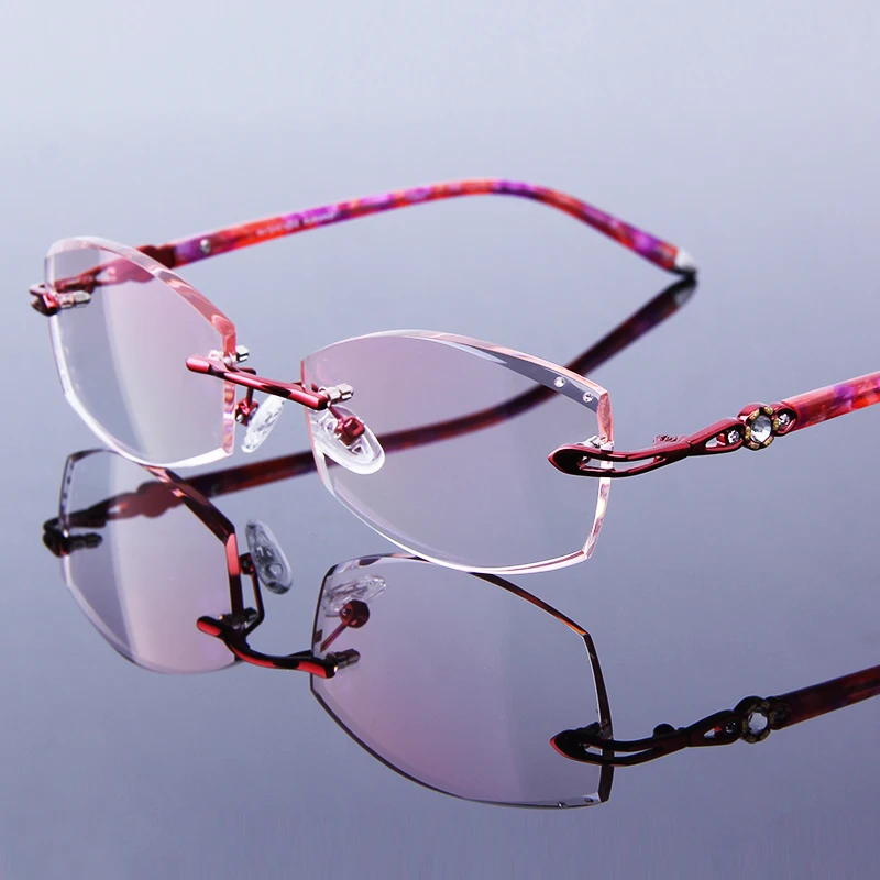 Rimless Reading Glasses Woman Rhinestone Presbyopia Eyeglasses Women's