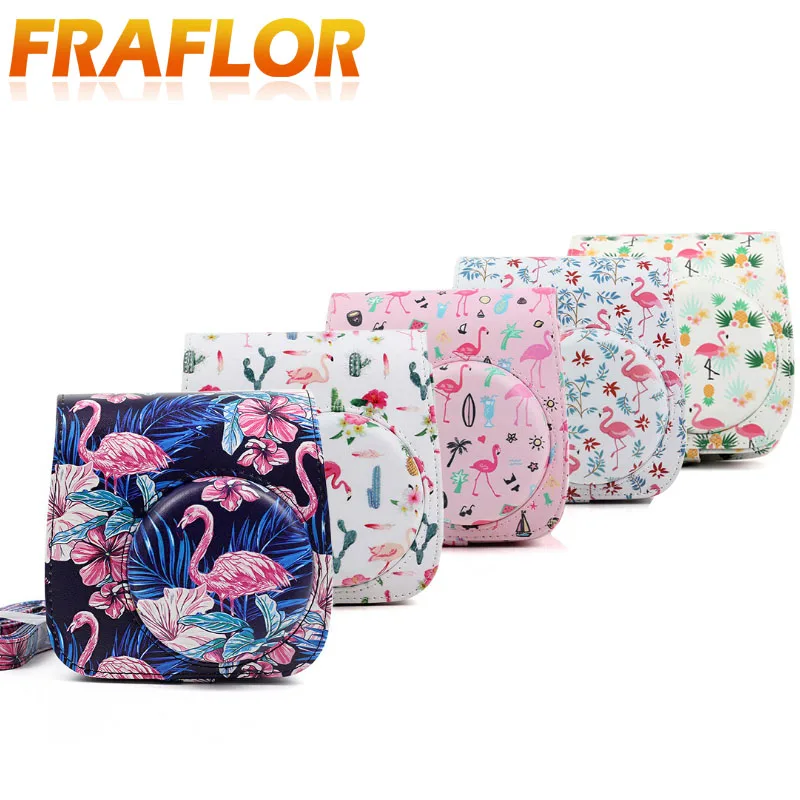 

Flamingo Pattern Back Pocket Design PU Leather Shoulder Strap Camera Bag Carrying Case Protect For Fujifilm Instax Mini 9/8/8+