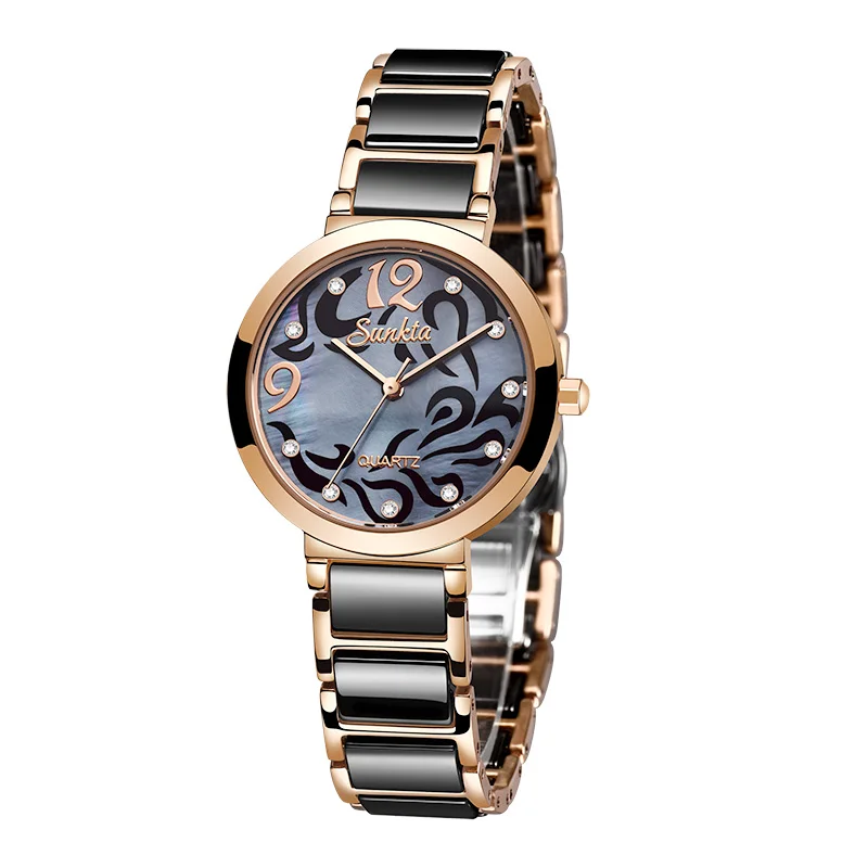 Rose gold black SUNKTA Горячие Брендовые женские часы женские reloj mujer Роскошные нарядные часы Женские кварцевые наручные часы из розового золота Montre Femme подарок - Цвет: Rose gold black