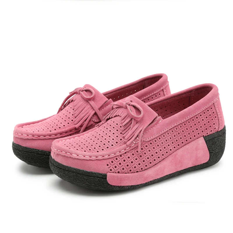 TKN/; весенние женские кроссовки на плоской платформе; Кожаные Замшевые слипоны; женские мокасины с бахромой; женская обувь; 1319 - Цвет: 13192 Pink