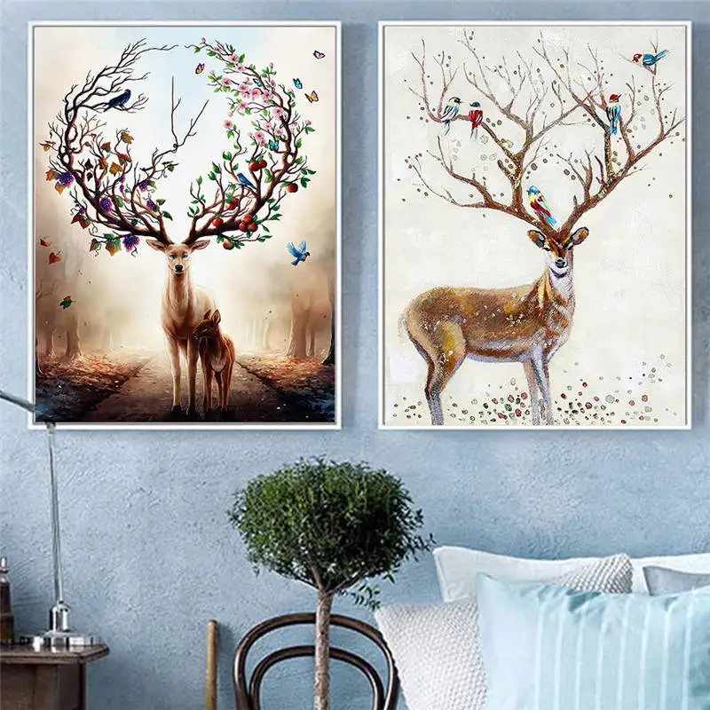 Nordic modern abstract watercolor animals elk canvas painting no frame