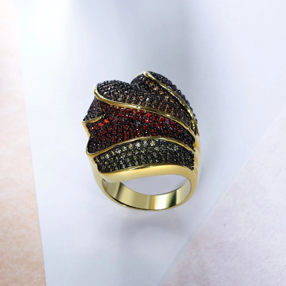 Потрясающее роскошное ювелирное изделие, большое кольцо с цветными кристаллами, bijuteria feminina, модные ювелирные изделия, Золотые, разноцветные, вечерние кольца