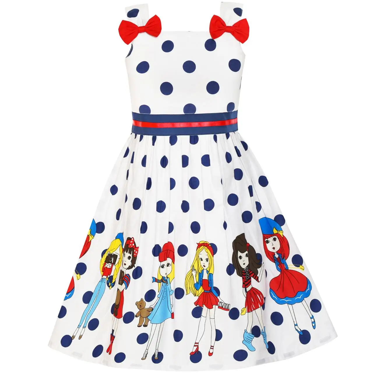 

Girls Dress Cartoon Dot Bow Tie Summer Sundress Cotton 2019 Summer Princess Wedding Party Dresses Clothes Size 2-8