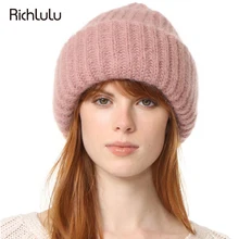 RichLuLu Solid Pink Cute Hats Women Streetwear Wrap Basic Casual Caps Winter Warm Soft Female Knitted Hats