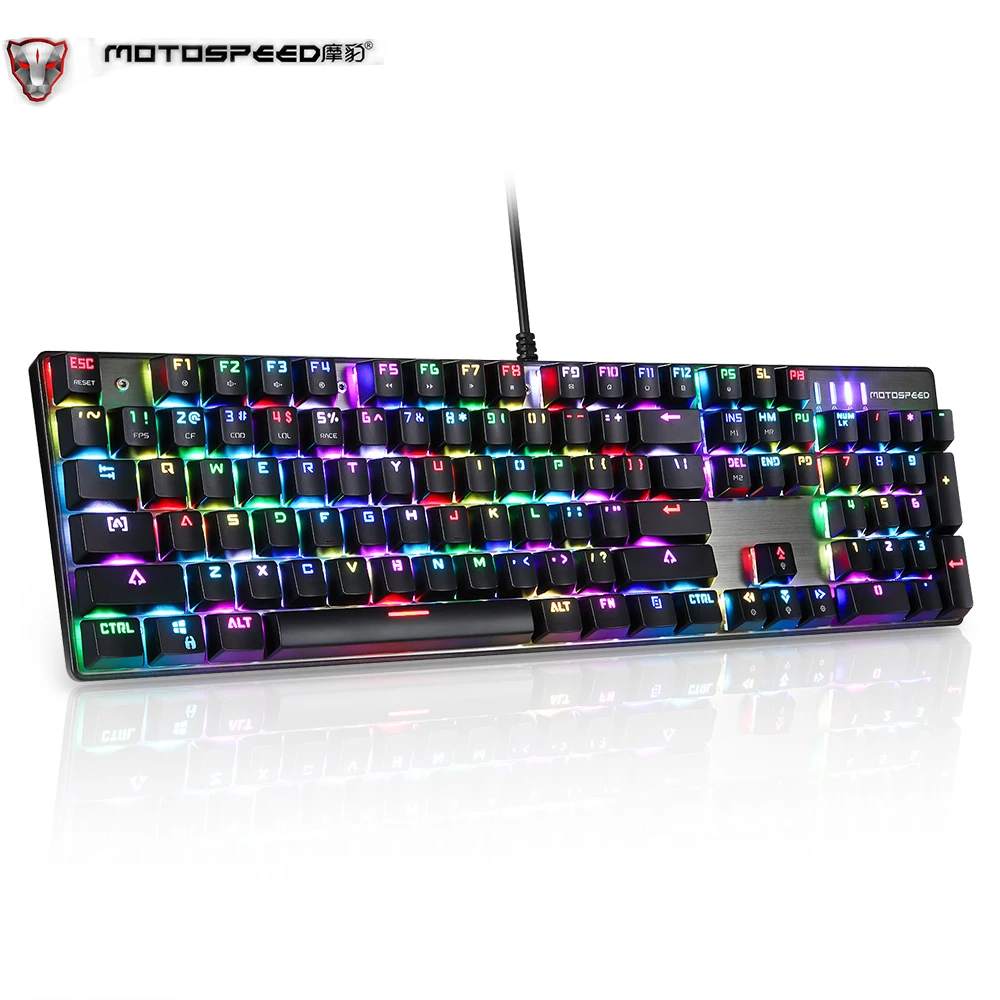 Motospeed CK104 Wired Mechanical Keyboard 104 Key Real RGB Blue Switch Gaming keyboard LED Backlit Anti-Ghosting Russian sticker mechanical gaming keyboard optical connection switch rgb backlit anti ghosting waterproof usb wired pro gamer russian stickers