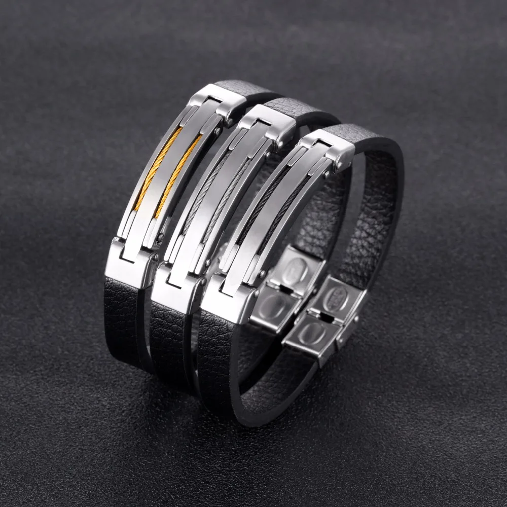 FATE LOVE Brand Male Men Punk Black PU Leather Charm Bracelet & Bangles Fashion Jewelry Boyfriend Gift