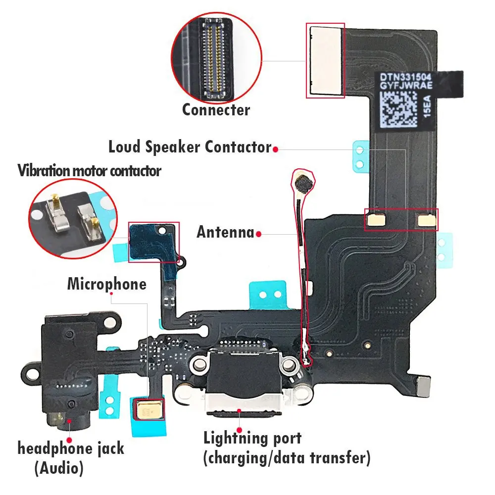 Для iphone 5 5c 5s зарядный порт док-разъем гибкий кабель+ микрофон+ разъем для наушников Запасная часть