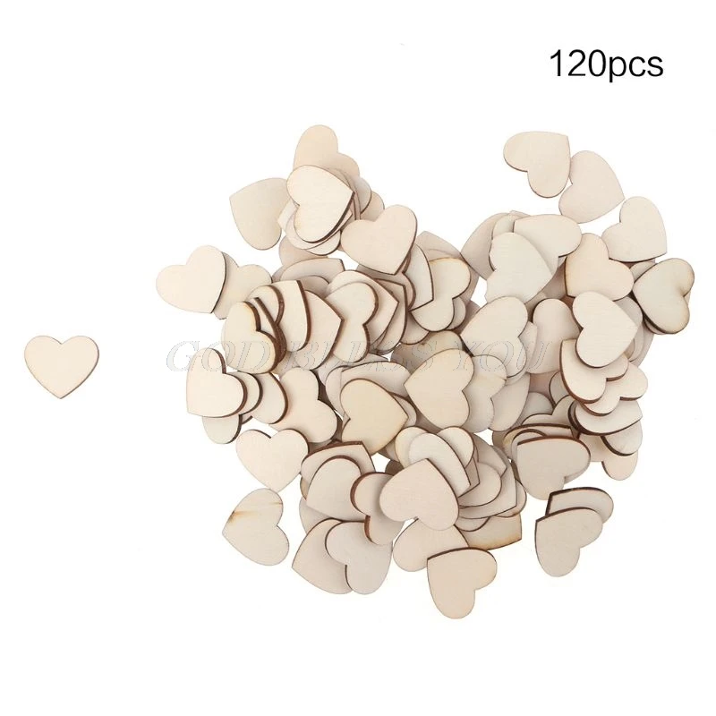 

120pcs DIY Heart Love Blank Natural Wooden Discs Ornaments Unfinished Crafts Wedding Decor Supplies