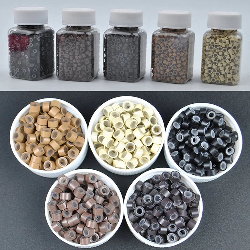 

1000pcs Micro Rings 4.0MM Micro Crimp Beads Micro Bead Hair Silicone Ring/Links/Beads For Hair Extensions 5 Colors