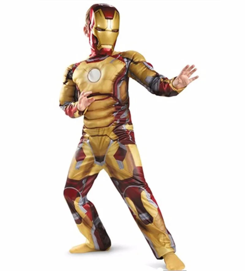 Дети Железный человек, мускулы, костюм с принтом «Железный человек», косплей для мальчиков фильм маскарадный костюм на Хэллоуин вечерние светодиодный маска подарок на день рождения