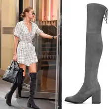 Ioutfit Women Stretch Suede Thigh High Boots Sexy Fashion Over the Knee Boots High Heels Woman Shoes Black Slim Fit Botas Mujer