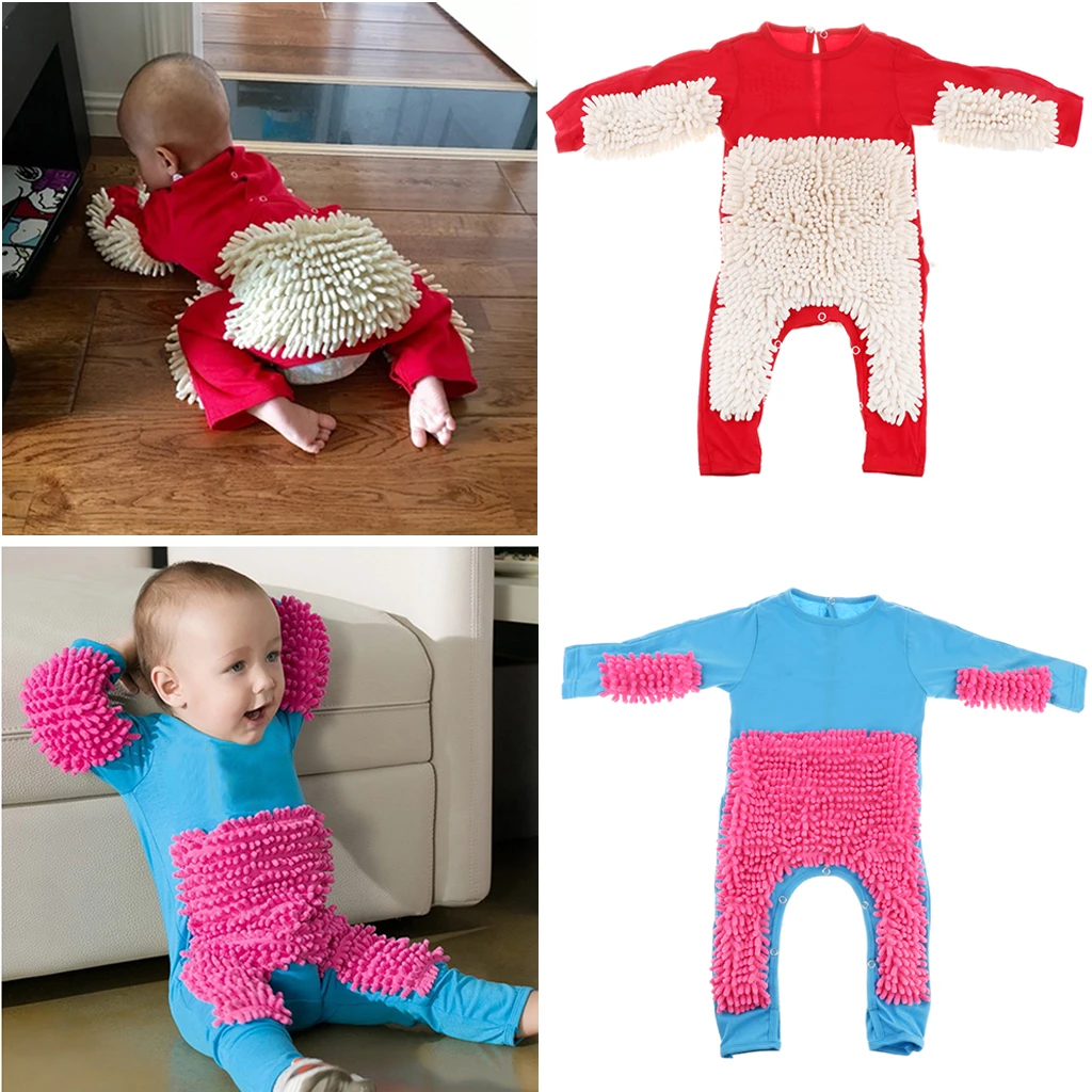 Baby Mop Romper For Newborn Boys Girls Clothes Long Sleeve Crawling Jumpsuit Infant Cleaning Mop Suit Costume Bodysuit