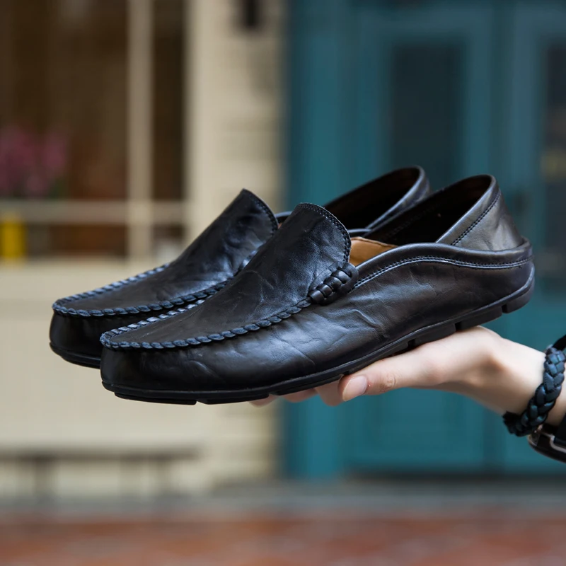 

Men Shoes Genuine Cow Leather Moccasin Loafers Tenis Masculino Adulto Handmade Slip On Flat Boat Shoes Male Footwear Size 39-47