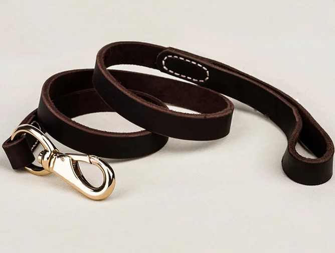 Dogs Lead Belt Strap Leash Walking Genuine Leather Puppy Traction Rope