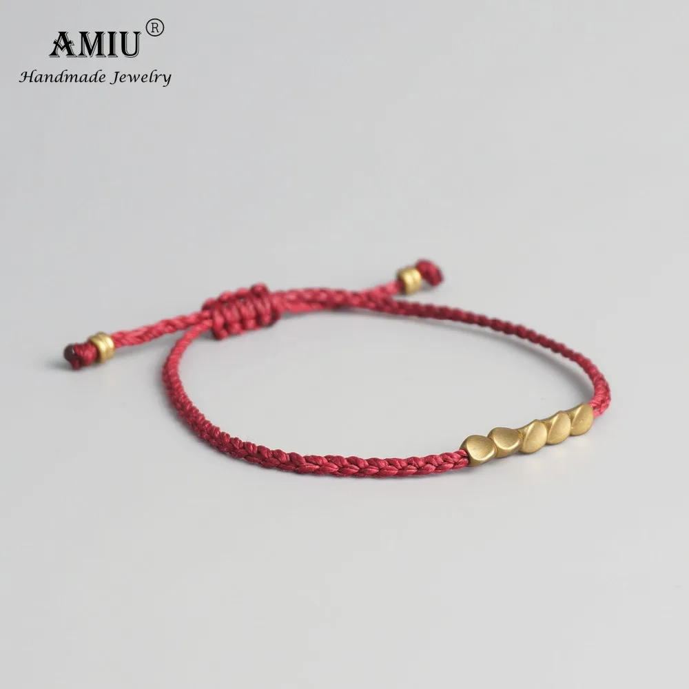 AMIU Handmade Tibetan Copper Bead Lucky Rope Bracelet & Bangles For Women Men Wax Thread Bracelets