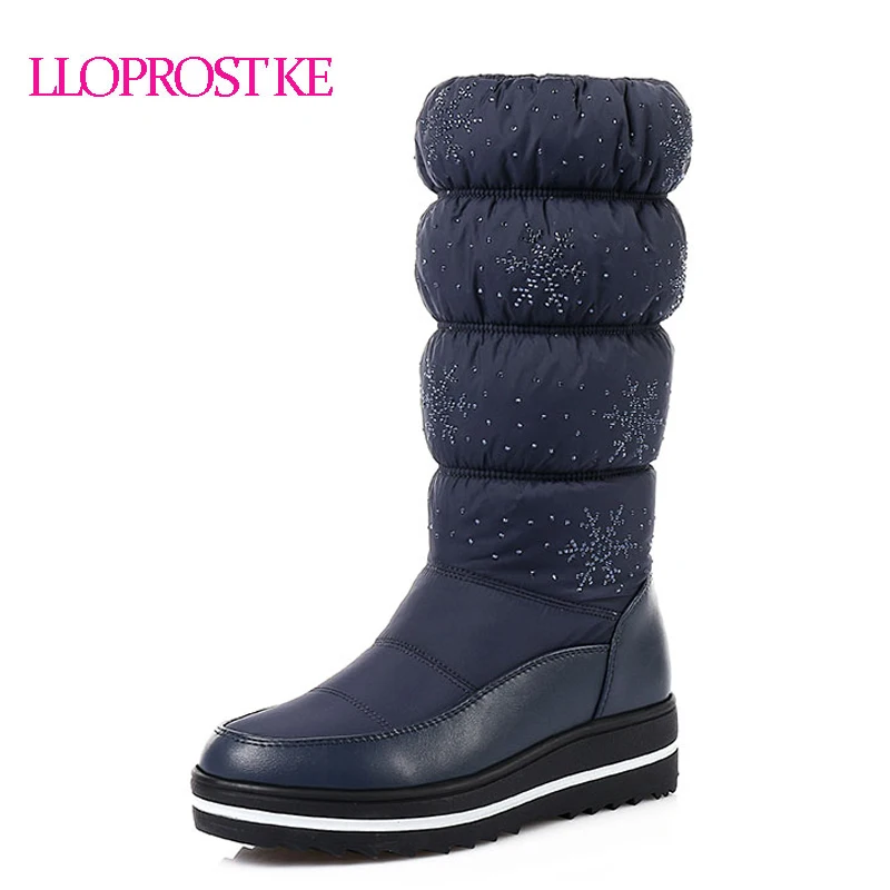 

LLOPROST KE Women Calf Boots 2017 Paragraph Snow Boots Women's Down Shoes Waterproof Boots Wear Non-Slip Boots Big Size LYZ020