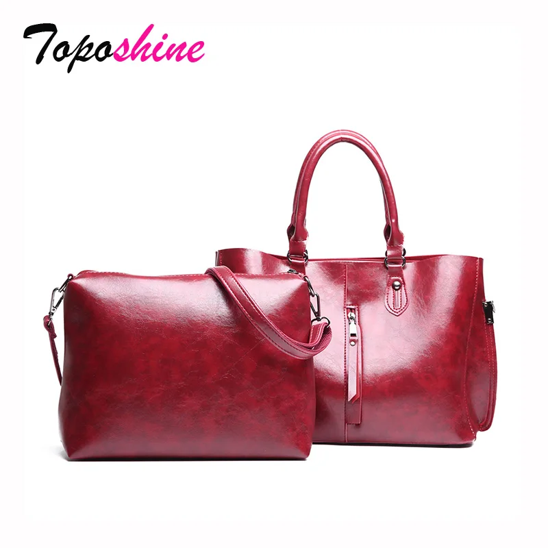 

Toposhine Oil Wax Skin Two Sets Of Composite Bag Ladies Handbag New Fashion High Quality Casual Shoulder Messenger Bag