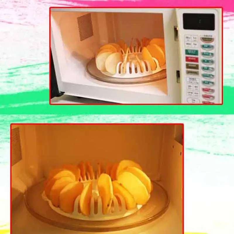 DIY Low Calories Microwave Oven Fat Free Potato Chips Maker Home Kitchen Bakeware Tools Baking Dishes& Pans Chips Rack