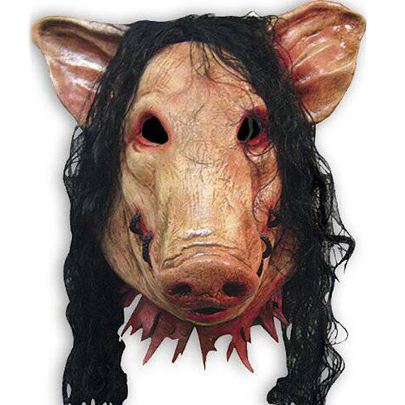 

Halloween Scary Masks Novelty Pig Head Horror With Hair Masks Caveira Cosplay Costume Realistic Latex Festival Supplies Mask