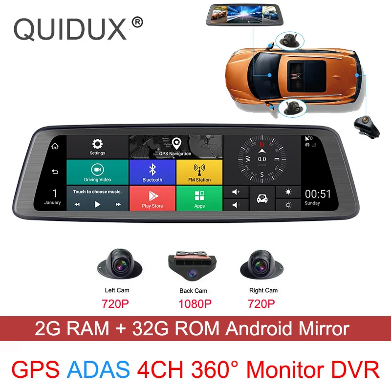 

4 Channel Cameras Car DVR 360°Panoramic 10 inch Full Screen 4G Touch IPS Special Dash Cam RearView Reversing Mirror GPS Wifi