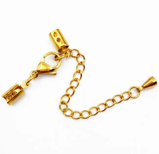 

Stainless Steel Cord Ends Caps with Lobster Clasps Extender Chain Connectors Gold tone Sets DIY Findings fits 2mm 3mm 4mm 5mm