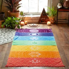 Домашний полиэстеровый богемский настенный Индийский Мандала одеяло 7 Чакра цветной гобелен радужные полосы Путешествия пляжный коврик для йоги