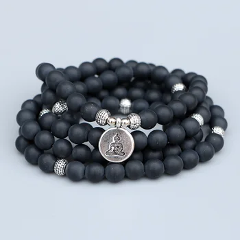 

EDOTHALIA Popular 108 Beads Mala Bracelets Women Men Lover's Gift Matte Black Onyx Strands Bracelet Yoga Jewelry