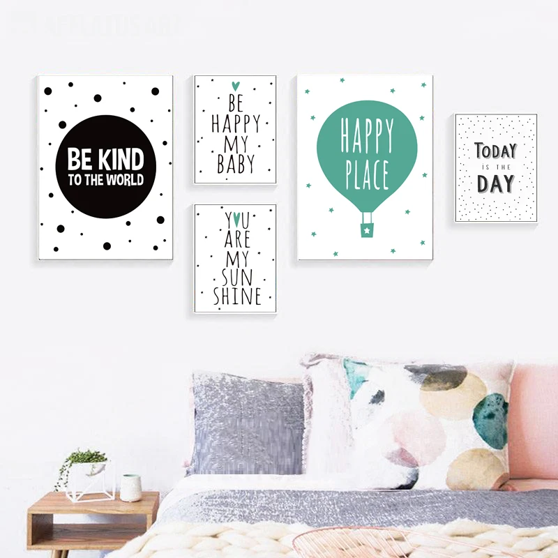 RELIABLI искусство мультфильм цитаты Be Happy мой малыш &quotNordic плакат Wall ART Печать на