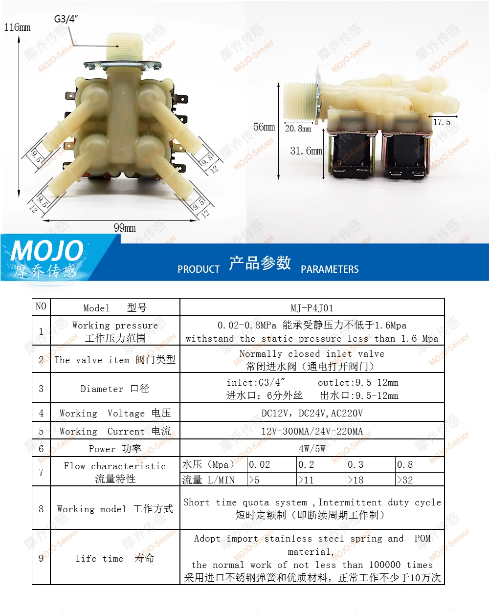 MJ-P4J01(5 шт./лот) G3/4-12 мм низкая цена обычно закрытый вход воды клапан соленоида