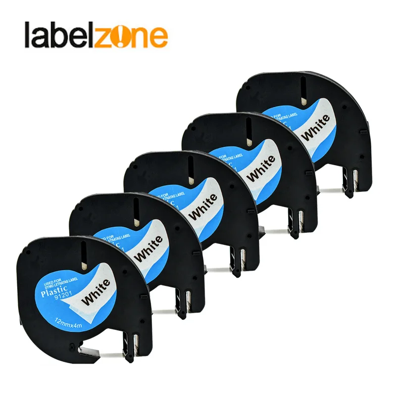 

5PCS Compatible for Dymo Letratag LT 91201 12mm Black on white Label Tape for DYMO printer plastic tapes