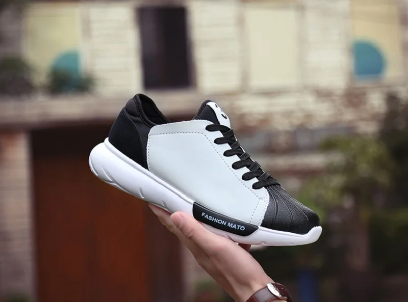 New Spring Autumn Man Sneakers Skateboarding Walking Shoes Leather Breathable Lace Up Flat Light Weight Hard-Wearing Man Shoes (9)