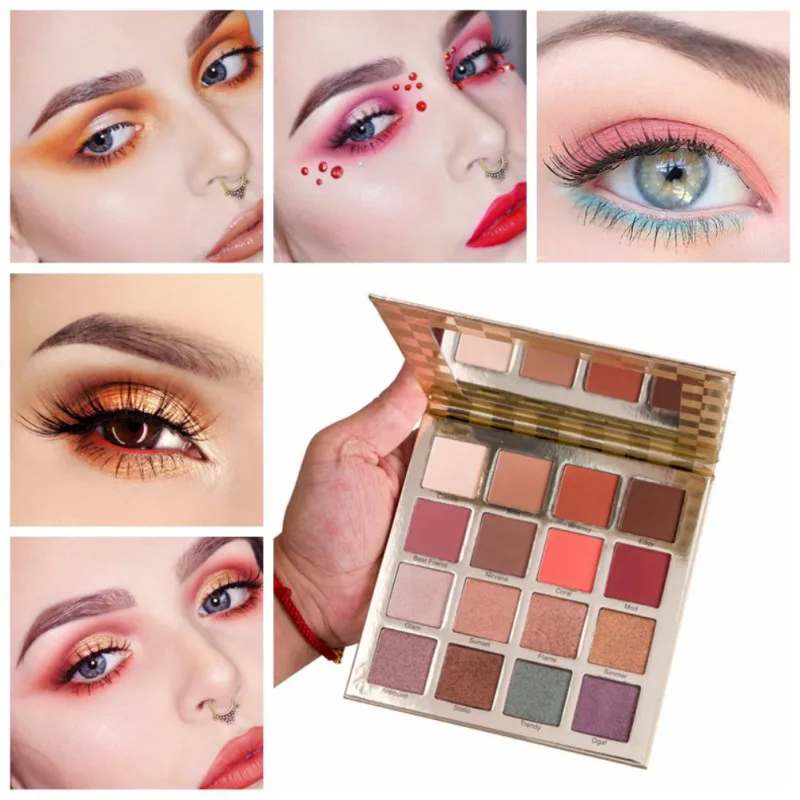 

16 color Matte Shimmer Shining Eyeshadow Palette Makeup Glitter Pigment Smoky Eye Shadow Powder Waterproof Cosmetic kit