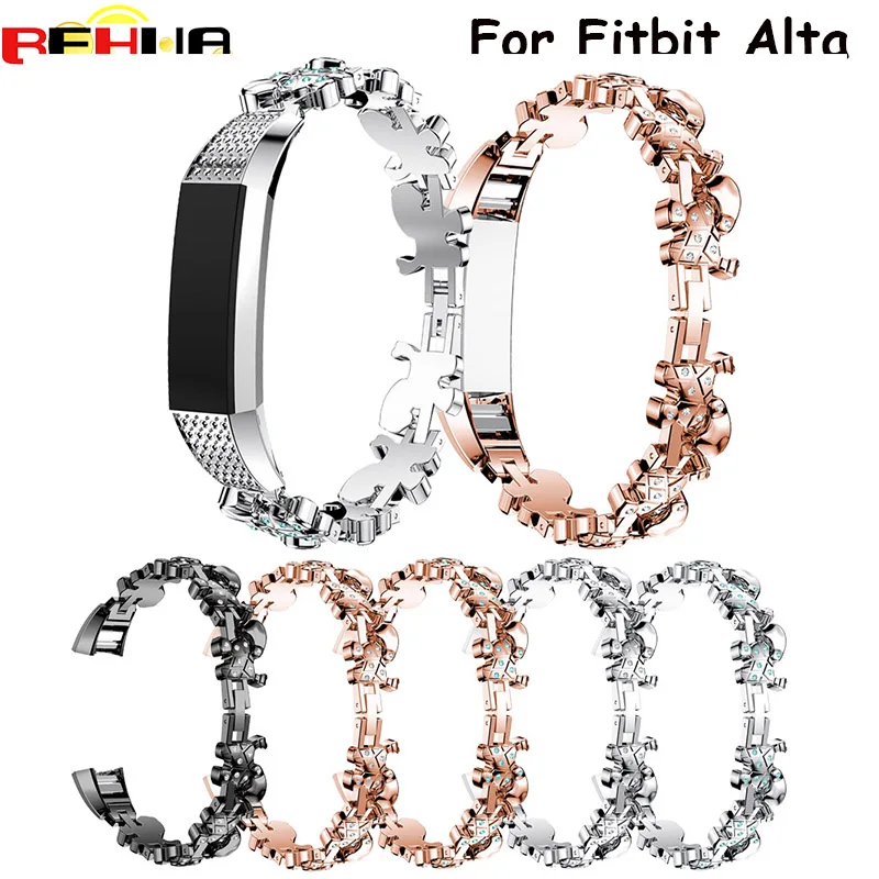 

High quality Watchband Genuine Stainless Steel Watch Bracelet Band Strap For Fitbit Alta Watch band with Rhinestones Newest